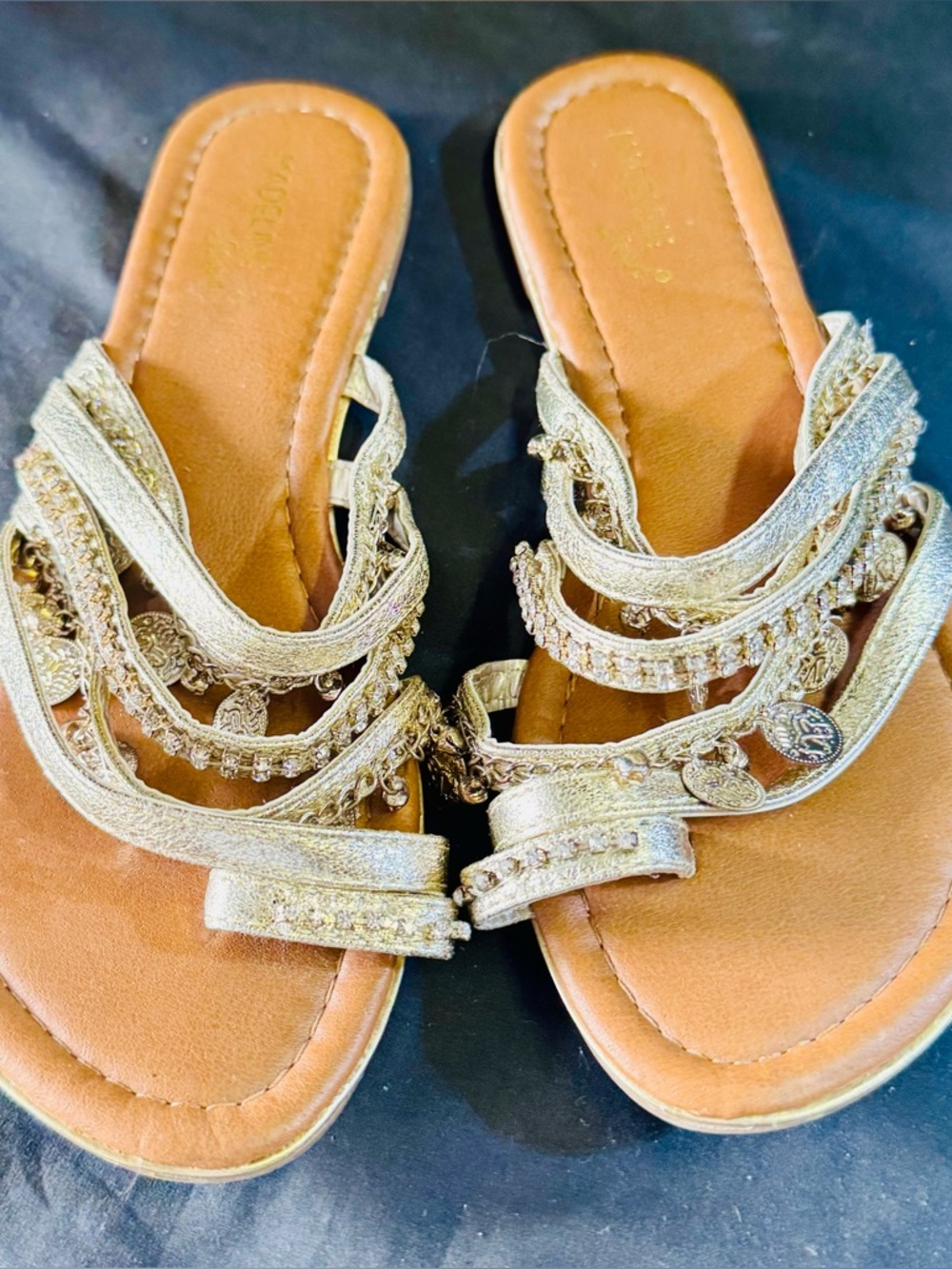 Women’s Metallic Gold Embellished Slide Sandals